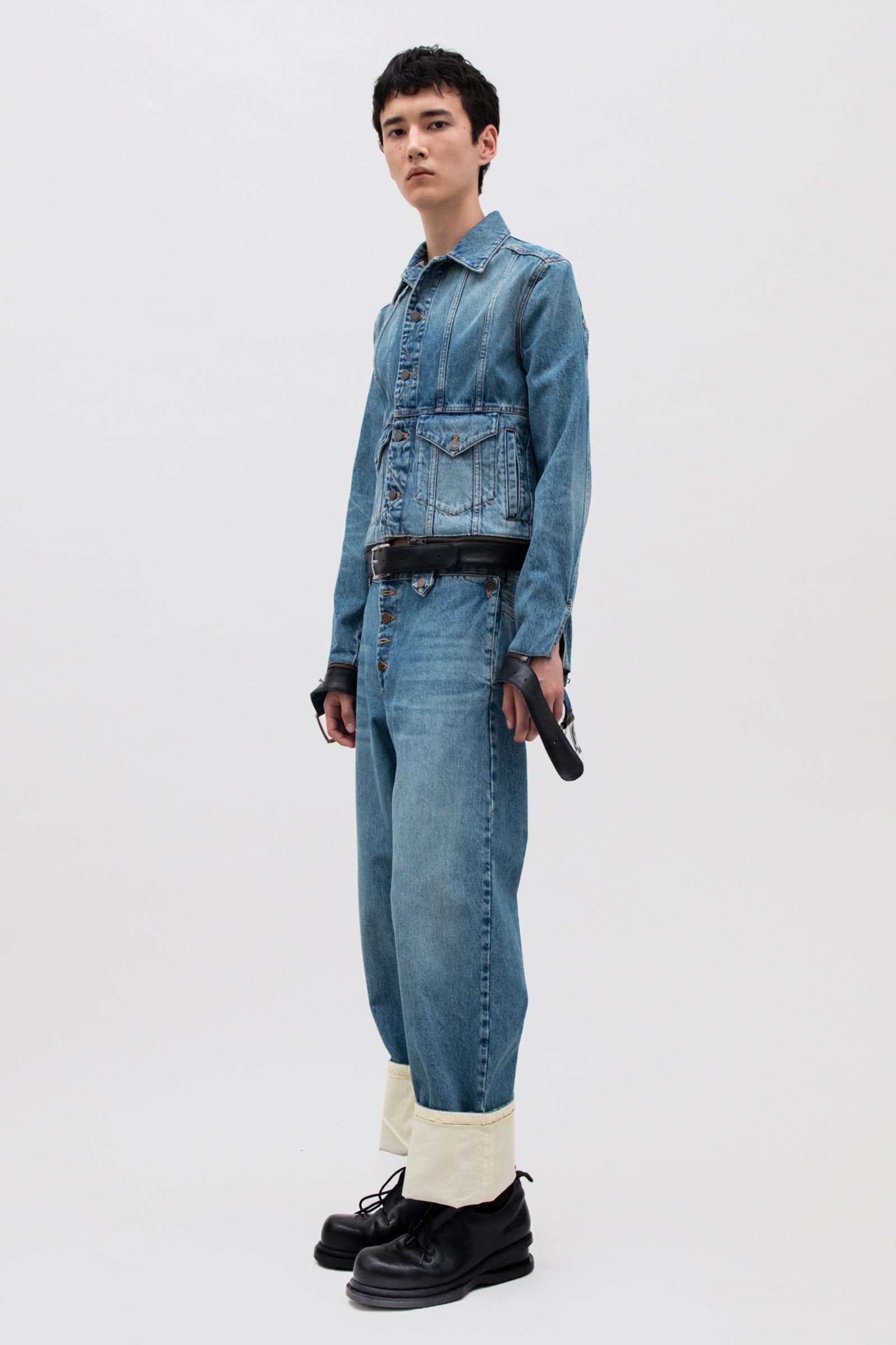 LEATHER STRAP DENIM JACKET
