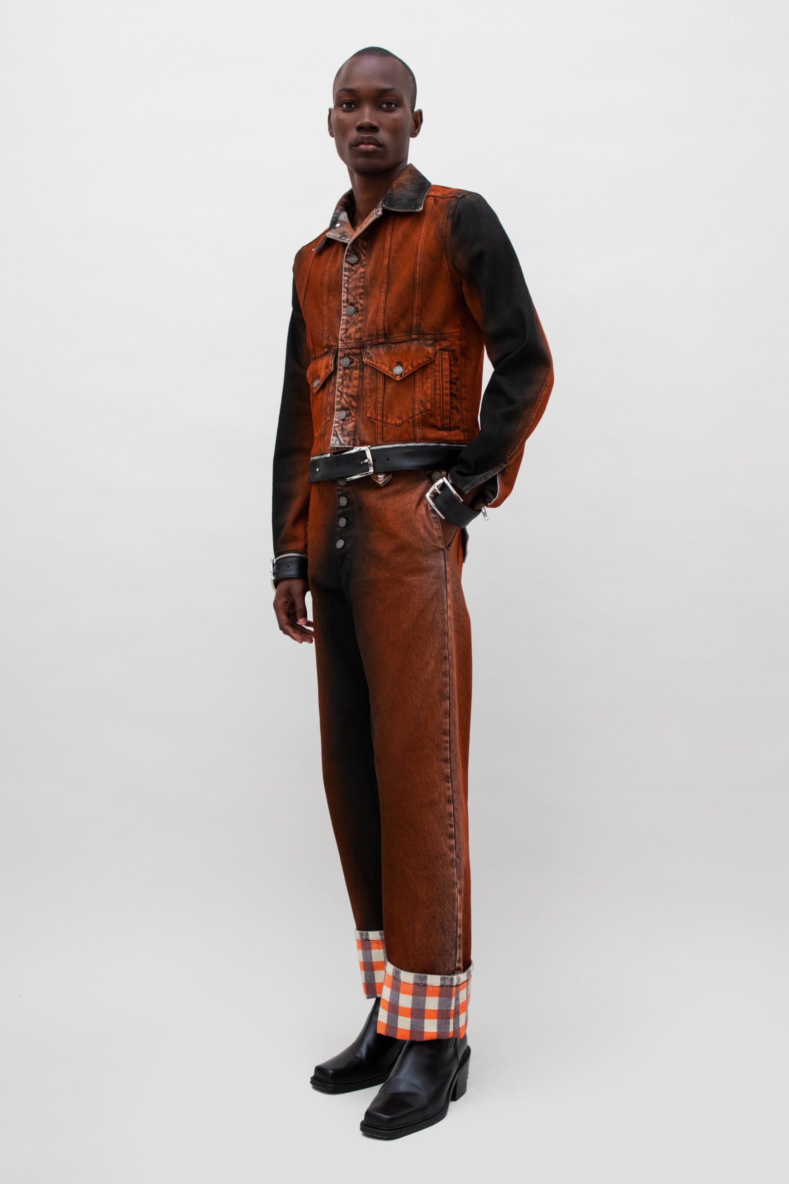 LEATHER STRAP DENIM JACKET