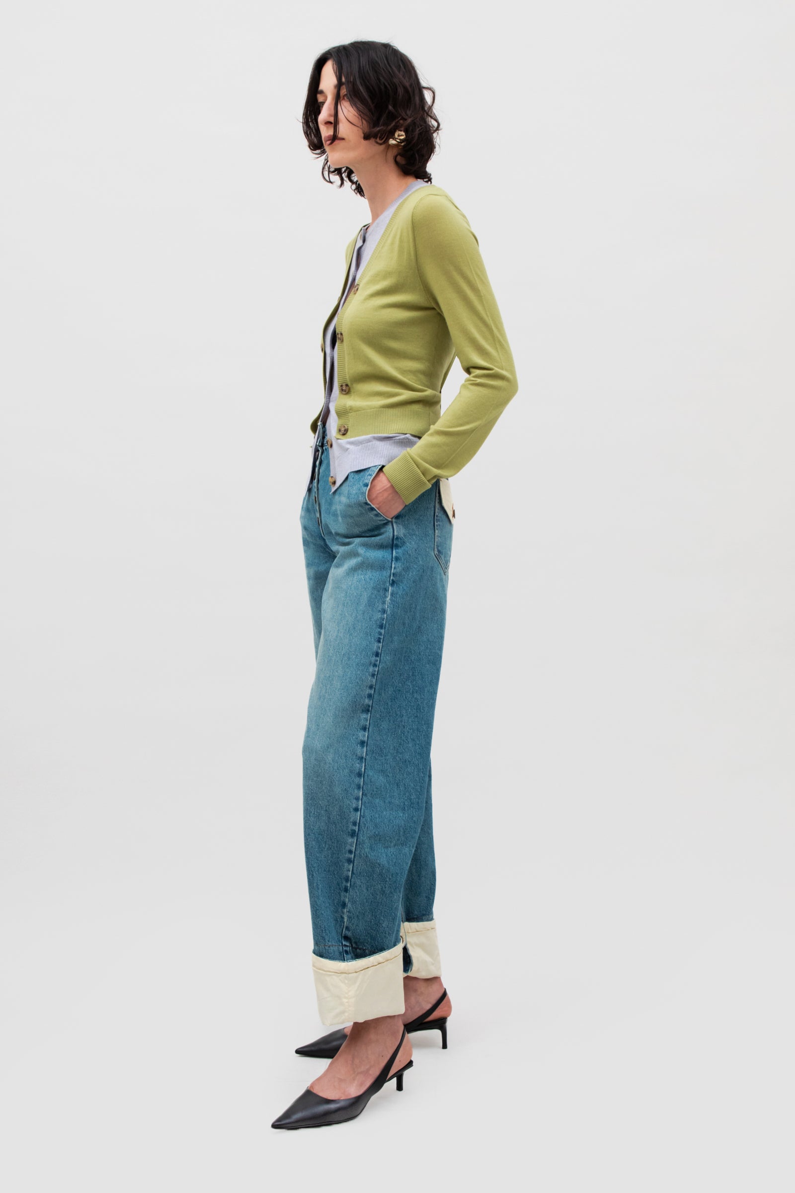 CONTRASTED HEM DENIM