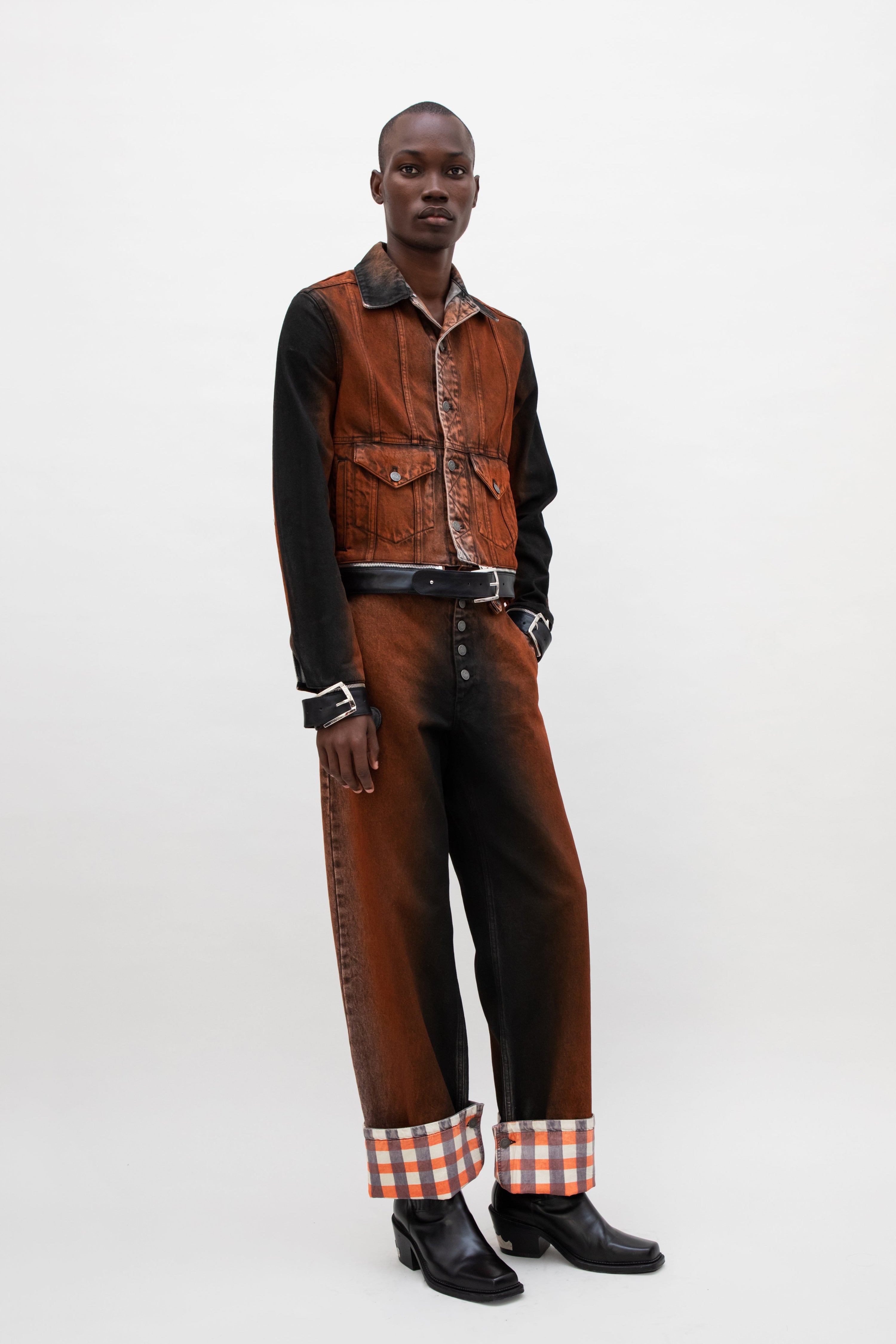 LEATHER STRAP DENIM JACKET