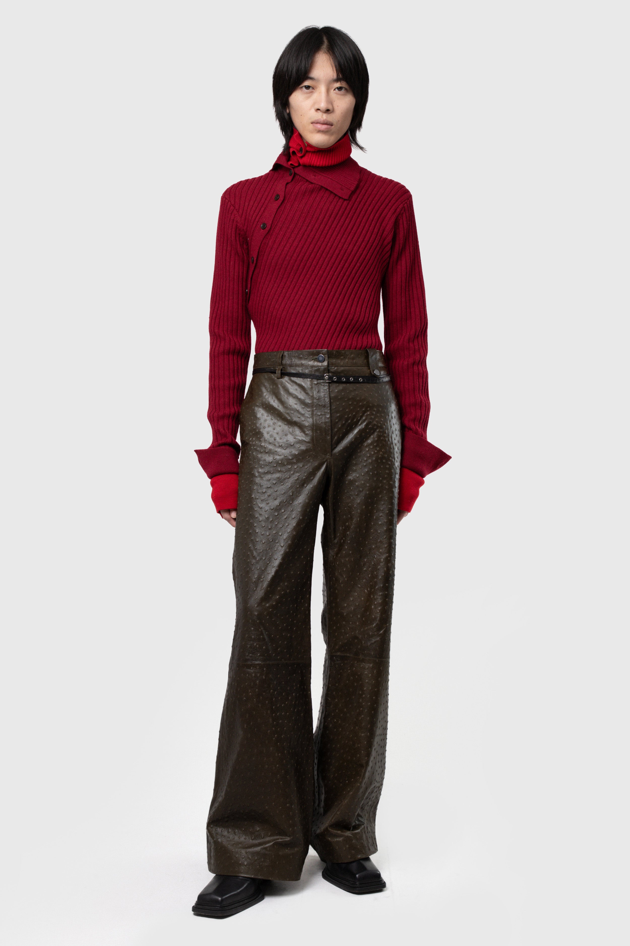 OSTRICH PRINT LEATHER PANTS