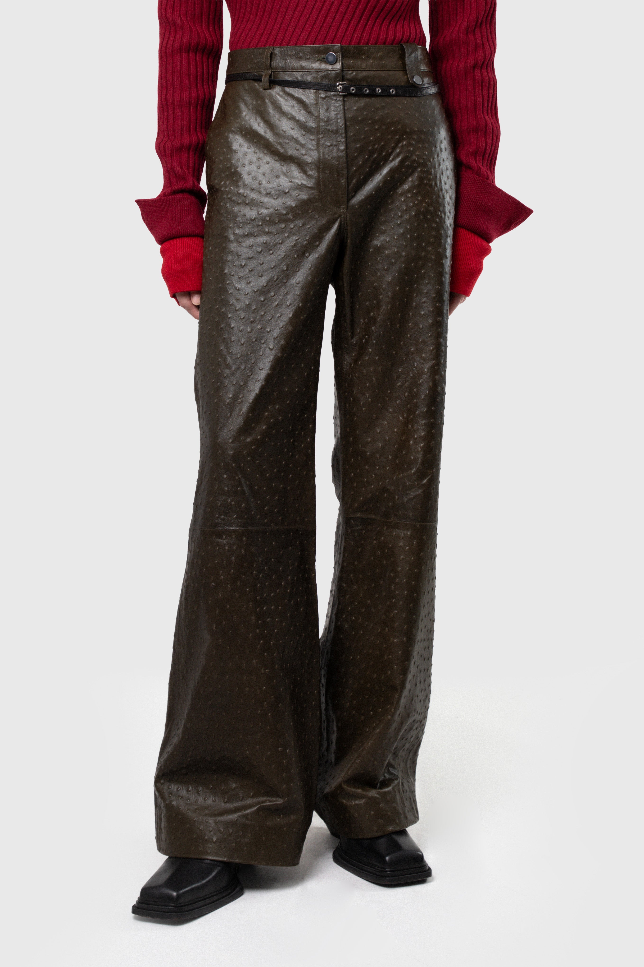 OSTRICH PRINT LEATHER PANTS