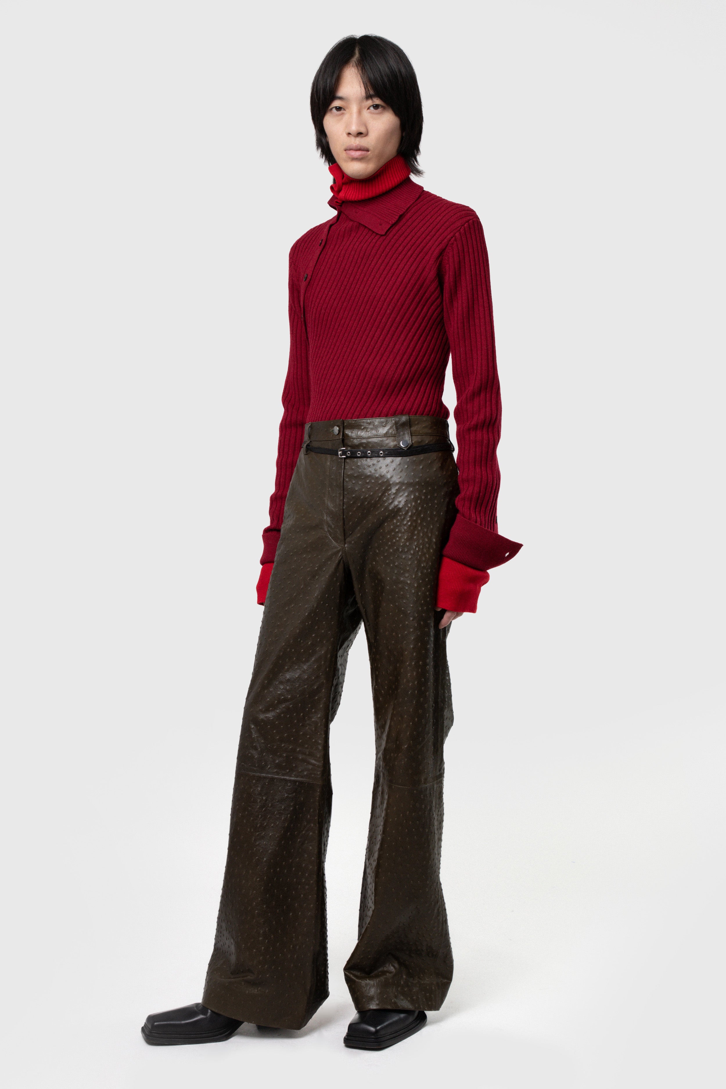 OSTRICH PRINT LEATHER PANTS