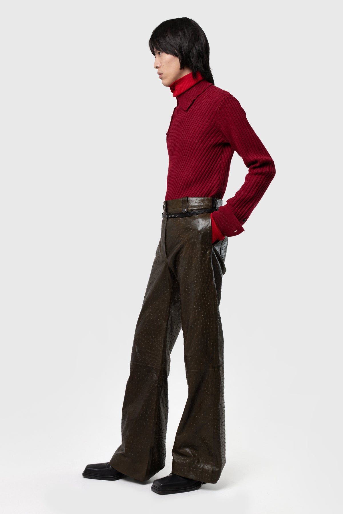 OSTRICH PRINT LEATHER PANTS