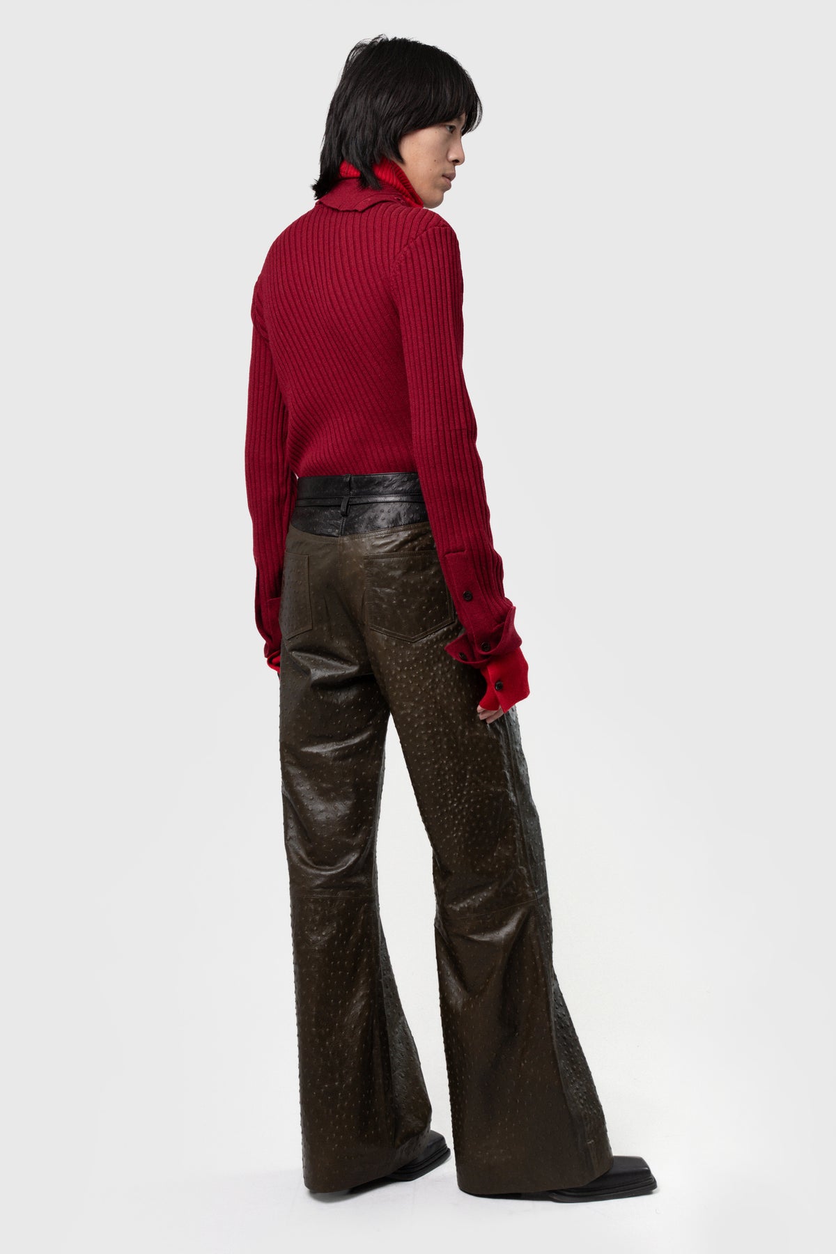 OSTRICH PRINT LEATHER PANTS